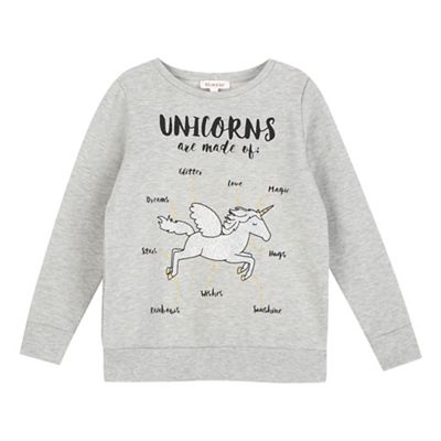 bluezoo Girls' grey unicorn print jumper